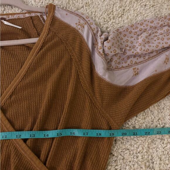 Free People Auxton Pink and Mustard Yellow Thermal Long Sleeve Wrap Top XS - Picture 10 of 11